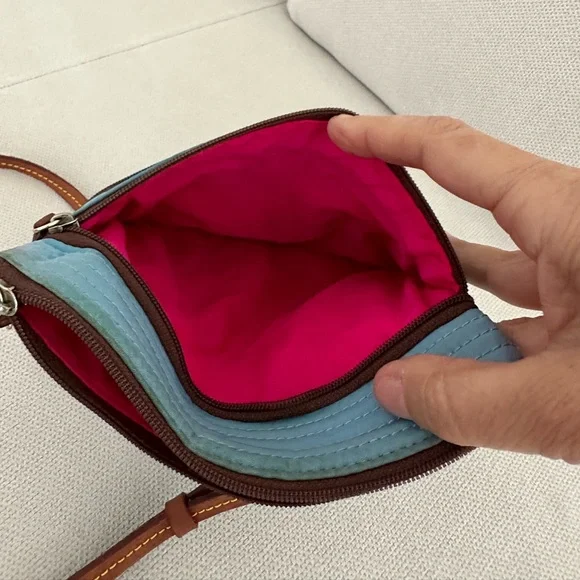 DOONEY & BOURKE BLUE TRIPLE ZIPPER FRONT CROSSBODY BAG - Picture 6 of 14